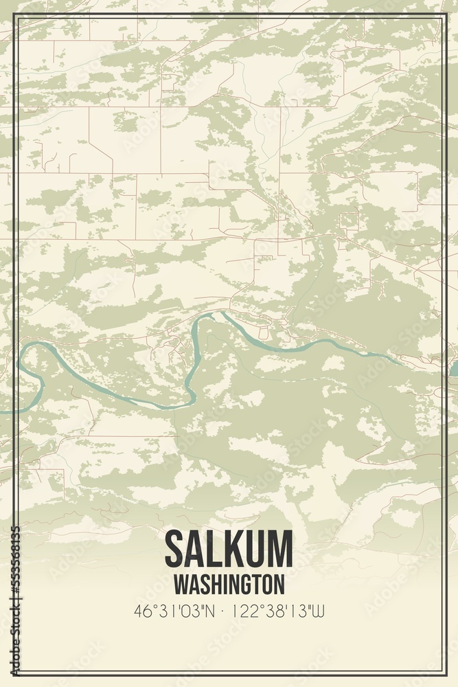 Obraz premium Retro US city map of Salkum, Washington. Vintage street map.