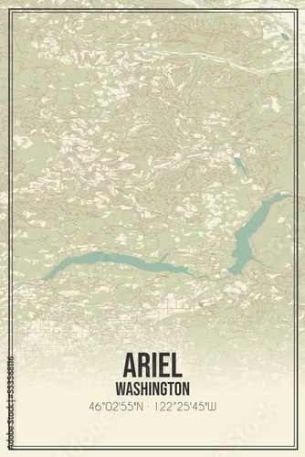 Retro US city map of Ariel, Washington. Vintage street map.