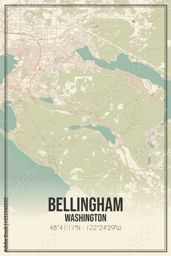 Retro US city map of Bellingham, Washington. Vintage street map.