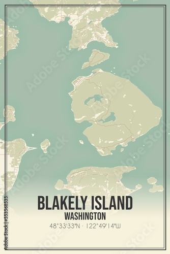 Retro US city map of Blakely Island, Washington. Vintage street map. photo