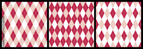 Seamless argyle pattern background. Trend color of the year 2023 Viva Magenta. Design texture elements for fabric, tile, banner, template, card, cover, poster, backdrop, wall. Vector illustration.