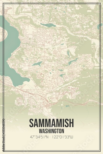 Retro US city map of Sammamish, Washington. Vintage street map. photo