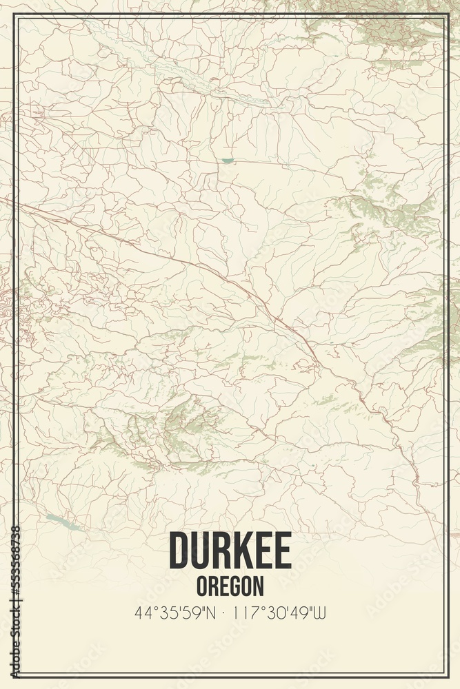 Retro US city map of Durkee, Oregon. Vintage street map.
