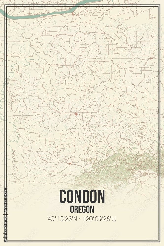 Retro US city map of Condon, Oregon. Vintage street map.
