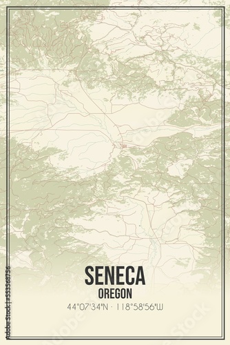 Retro US city map of Seneca, Oregon. Vintage street map. photo