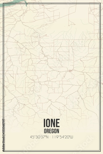 Retro US city map of Ione  Oregon. Vintage street map.