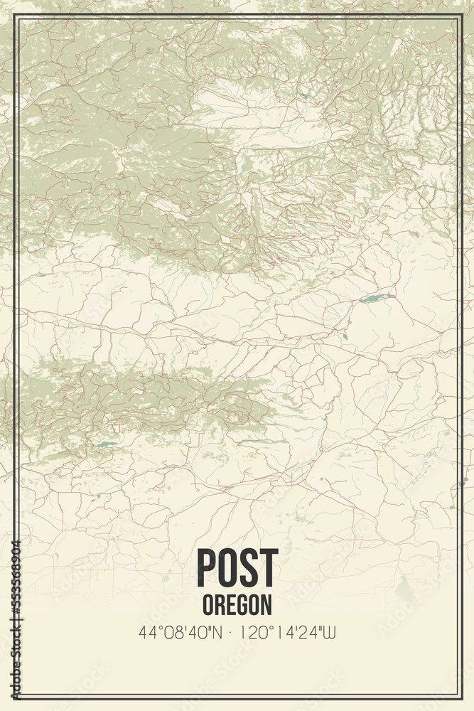 Retro US city map of Post, Oregon. Vintage street map.