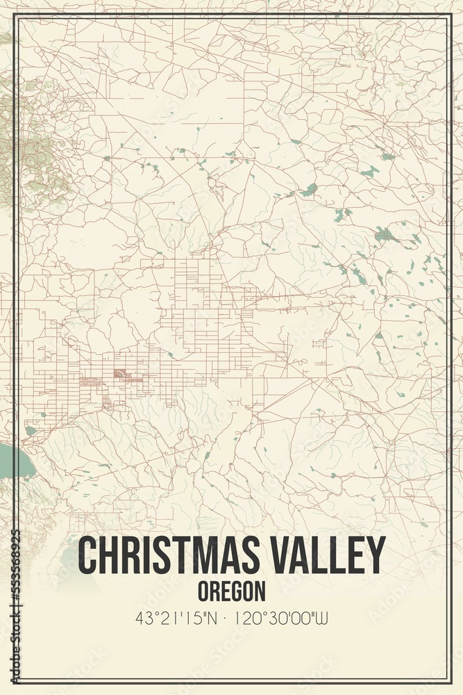 Retro US city map of Christmas Valley, Oregon. Vintage street map.