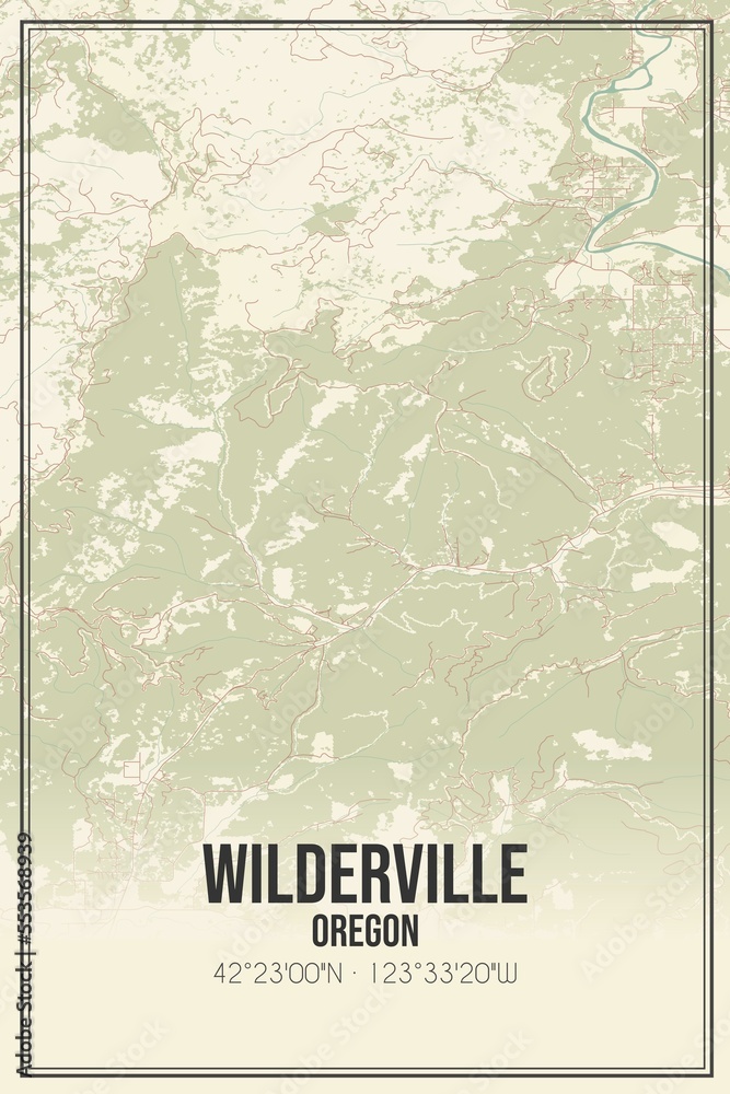 Retro US city map of Wilderville, Oregon. Vintage street map.