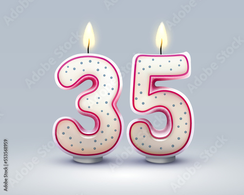 Happy Birthday years. 35 anniversary of the birthday, Candle in the form of numbers. Vector