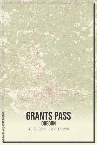 Retro US city map of Grants Pass, Oregon. Vintage street map. photo