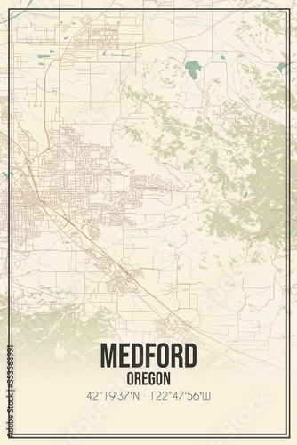 Retro US city map of Medford, Oregon. Vintage street map. photo