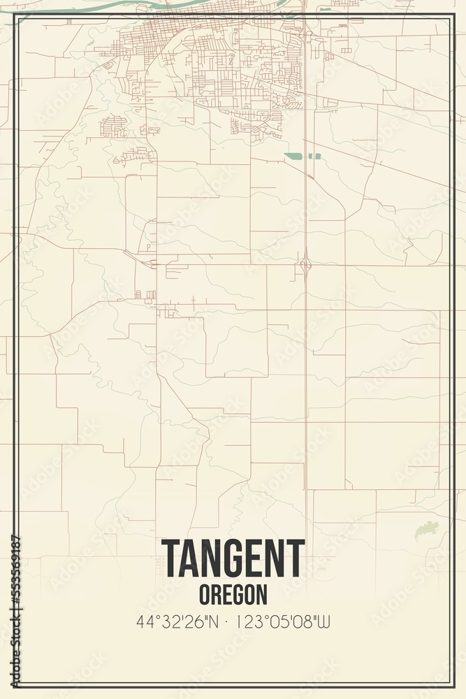 Retro US city map of Tangent, Oregon. Vintage street map.