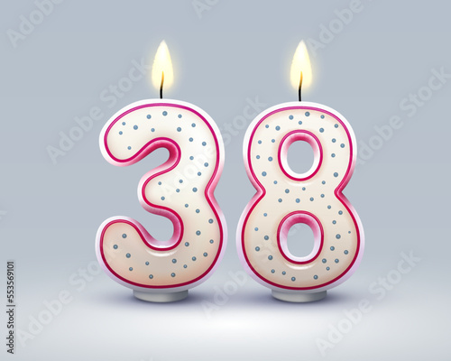 Happy Birthday years. 38 anniversary of the birthday, Candle in the form of numbers. Vector
