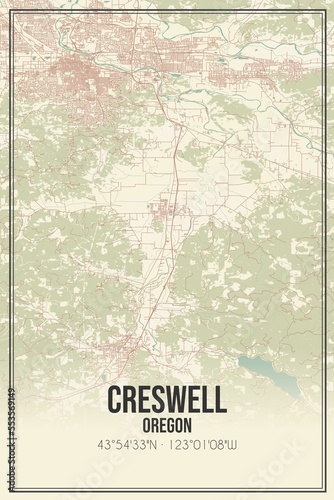 Retro US city map of Creswell, Oregon. Vintage street map. photo