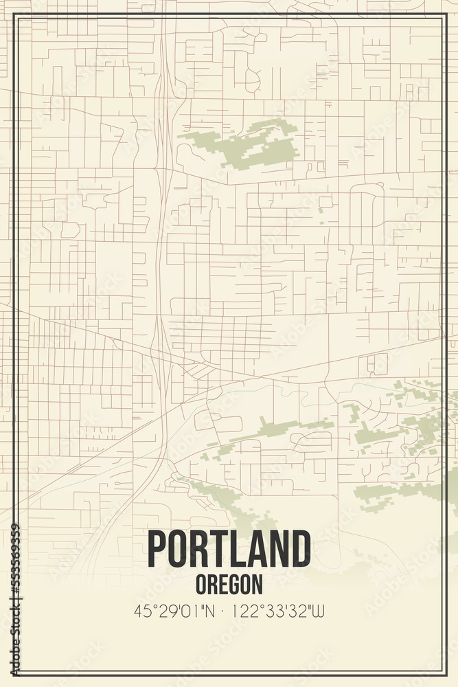 Obraz premium Retro US city map of Portland, Oregon. Vintage street map.