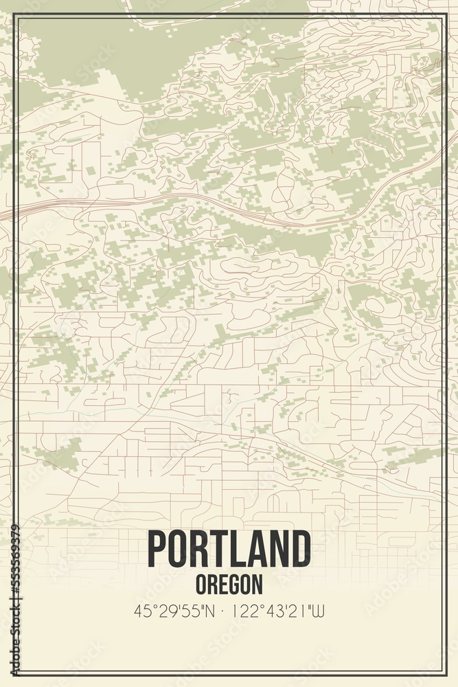 Obraz premium Retro US city map of Portland, Oregon. Vintage street map.