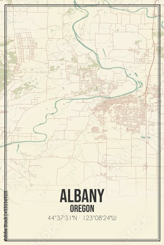 Retro US city map of Albany  Oregon. Vintage street map.