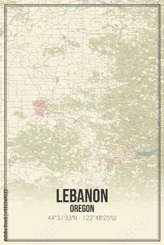 Retro US city map of Lebanon, Oregon. Vintage street map. photo