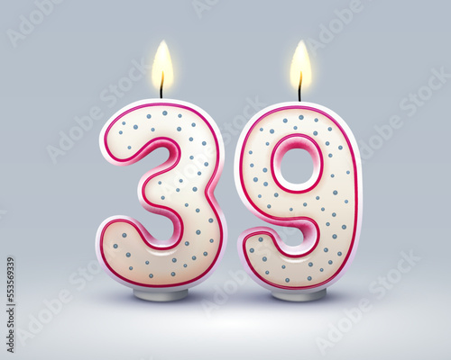 Happy Birthday years. 39 anniversary of the birthday, Candle in the form of numbers. Vector