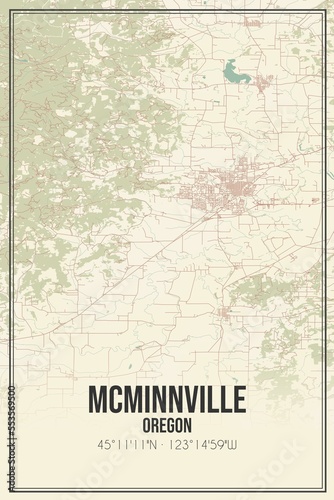 Retro US city map of Mcminnville, Oregon. Vintage street map. photo
