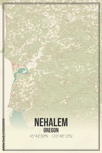 Retro US city map of Nehalem, Oregon. Vintage street map. photo