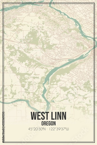 Retro US city map of West Linn, Oregon. Vintage street map.