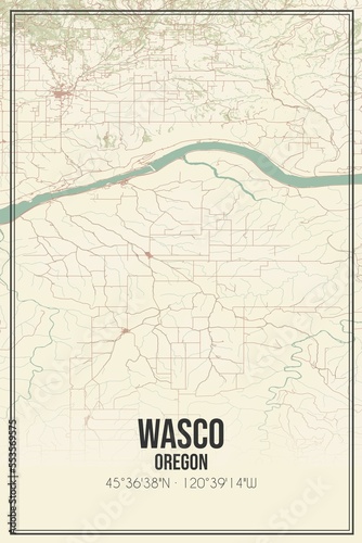Retro US city map of Wasco  Oregon. Vintage street map.