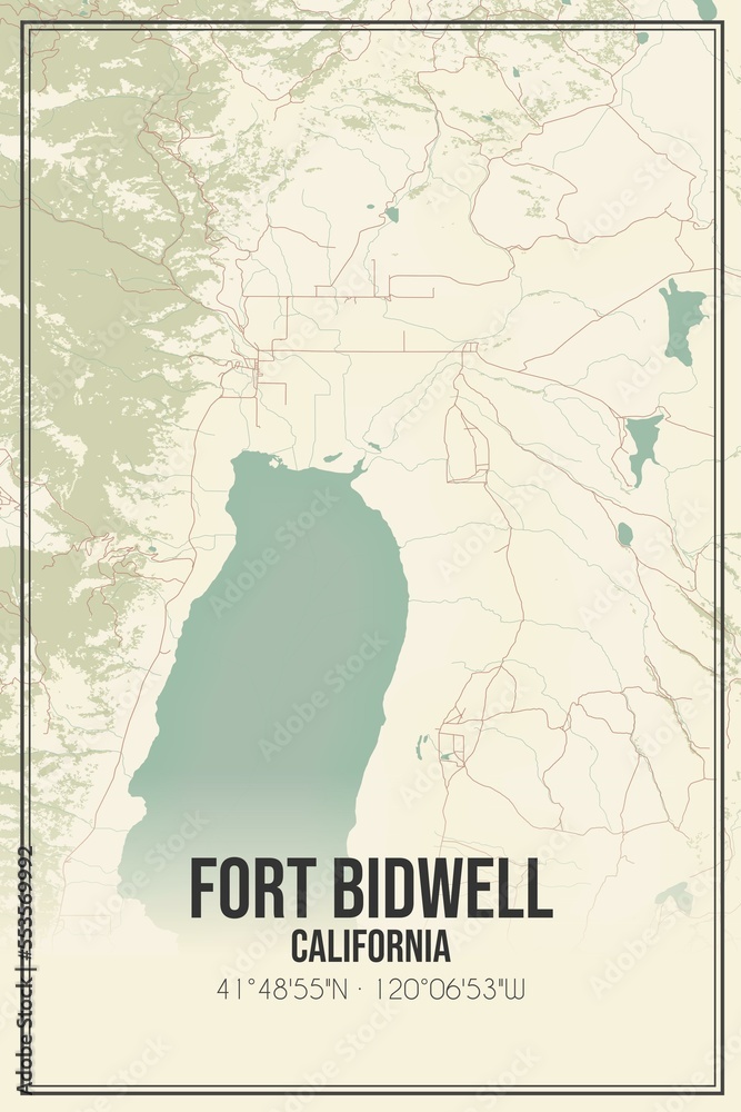 Retro US city map of Fort Bidwell, California. Vintage street map ...