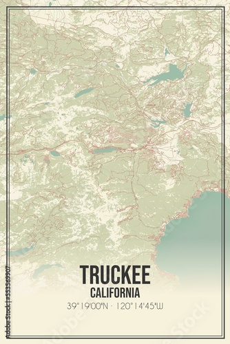 Retro US city map of Truckee, California. Vintage street map. photo