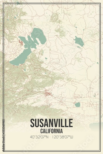 Retro US city map of Susanville, California. Vintage street map. photo