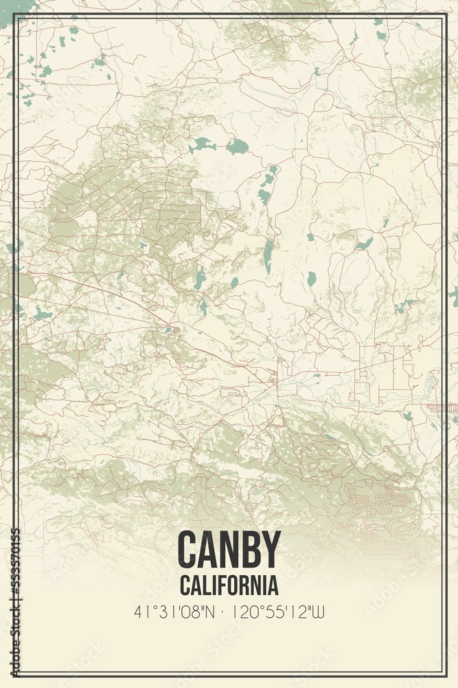 Retro US city map of Canby, California. Vintage street map.