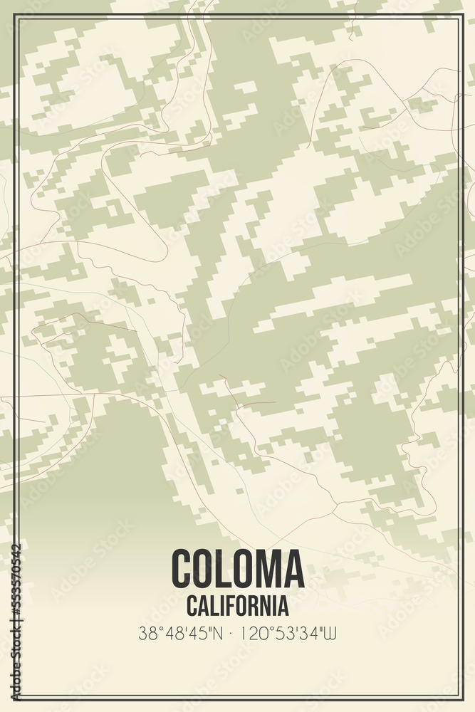 Retro US city map of Coloma, California. Vintage street map.