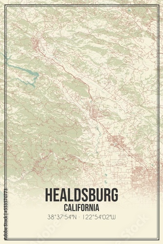 Retro US city map of Healdsburg, California. Vintage street map. photo