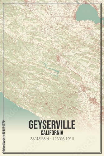 Retro US city map of Geyserville, California. Vintage street map. photo