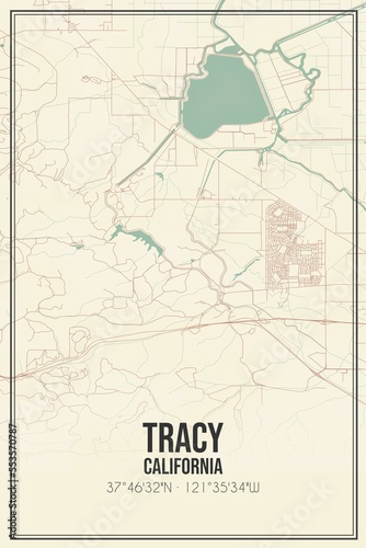 Retro US city map of Tracy, California. Vintage street map. photo