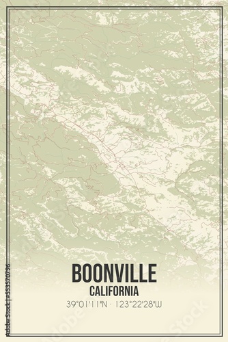 Retro US city map of Boonville, California. Vintage street map. photo