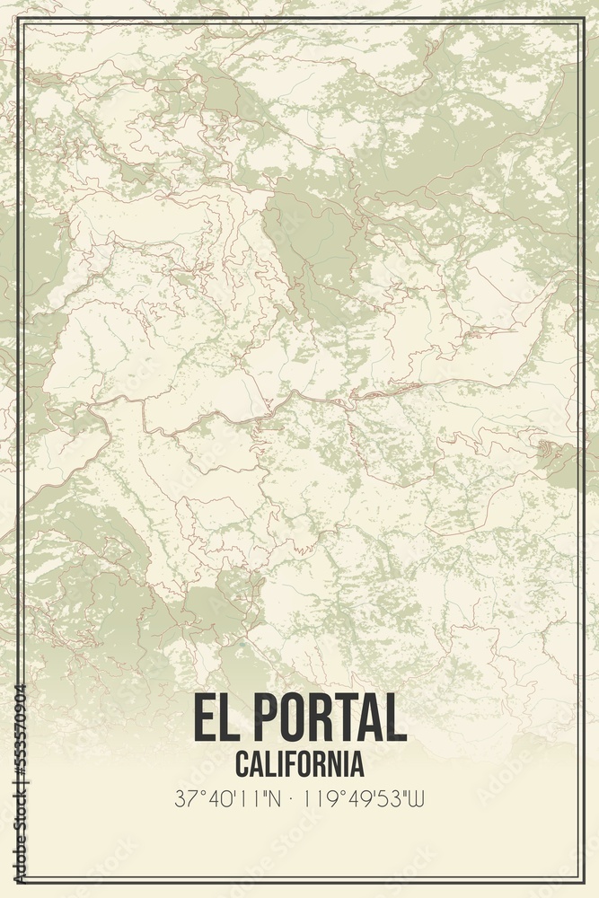 Retro US city map of El Portal, California. Vintage street map.