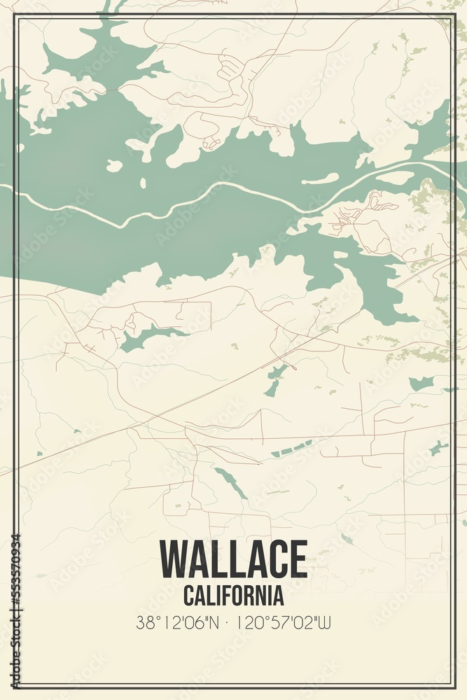Retro US city map of Wallace, California. Vintage street map.