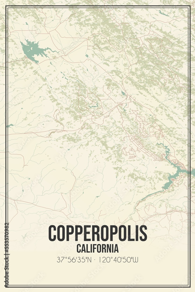 Fototapeta premium Retro US city map of Copperopolis, California. Vintage street map.