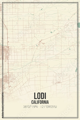 Retro US city map of Lodi, California. Vintage street map. photo