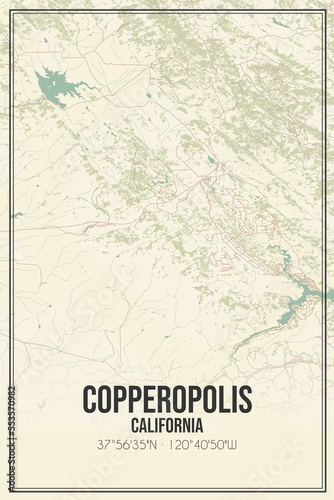 Retro US city map of Copperopolis  California. Vintage street map.