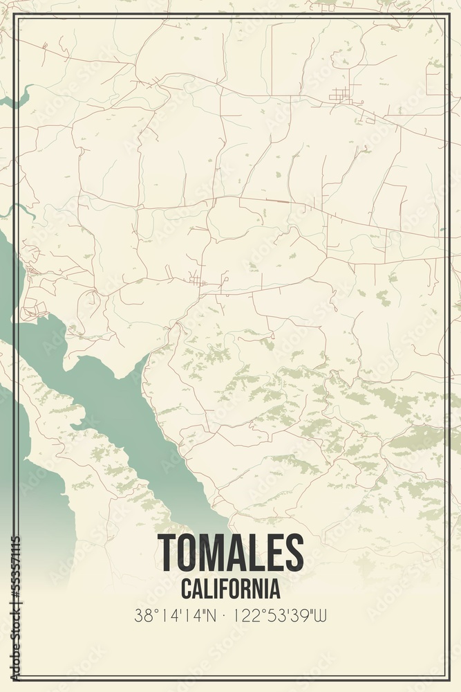 Retro US city map of Tomales, California. Vintage street map.