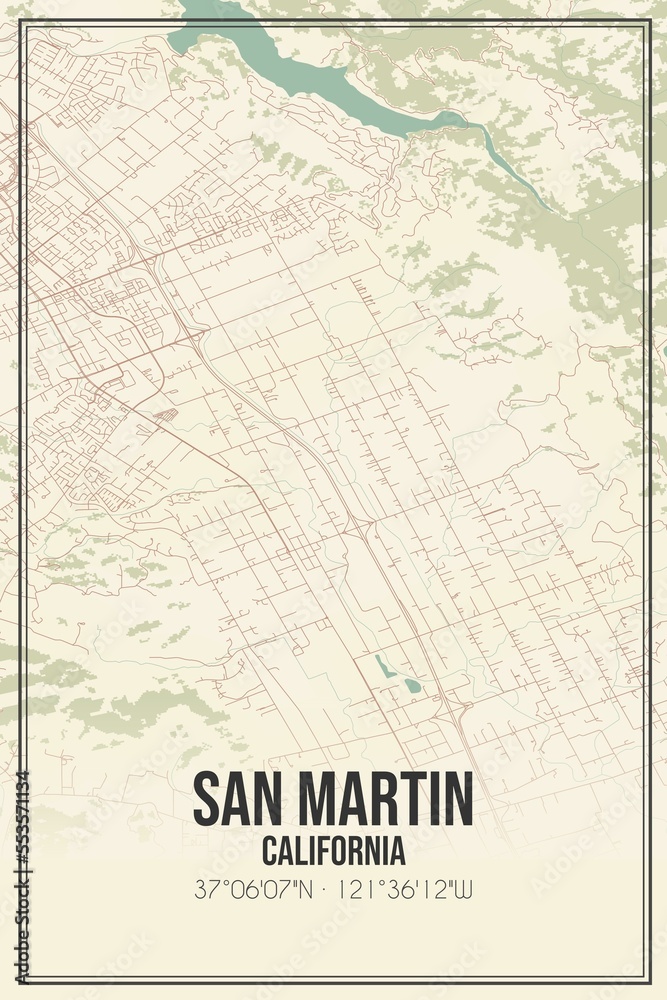 Retro US city map of San Martin, California. Vintage street map.