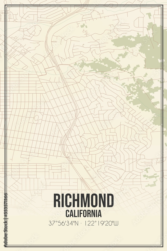 Retro US city map of Richmond, California. Vintage street map.