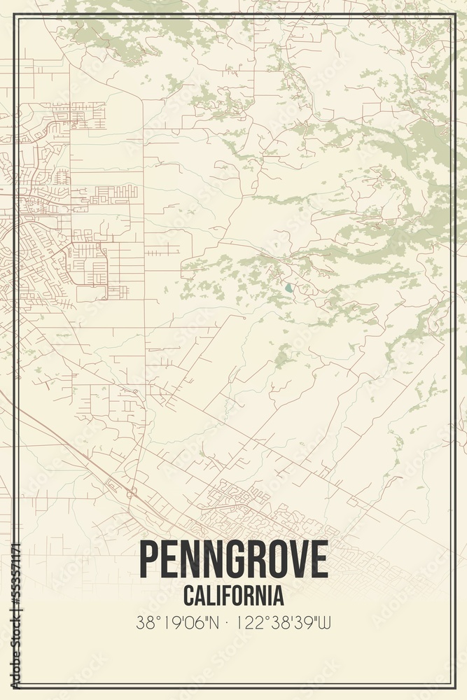 Fototapeta premium Retro US city map of Penngrove, California. Vintage street map.