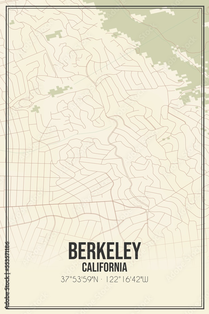 Retro US city map of Berkeley, California. Vintage street map.