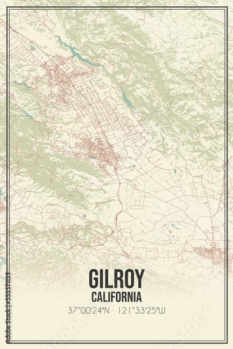 Retro US city map of Gilroy, California. Vintage street map. photo