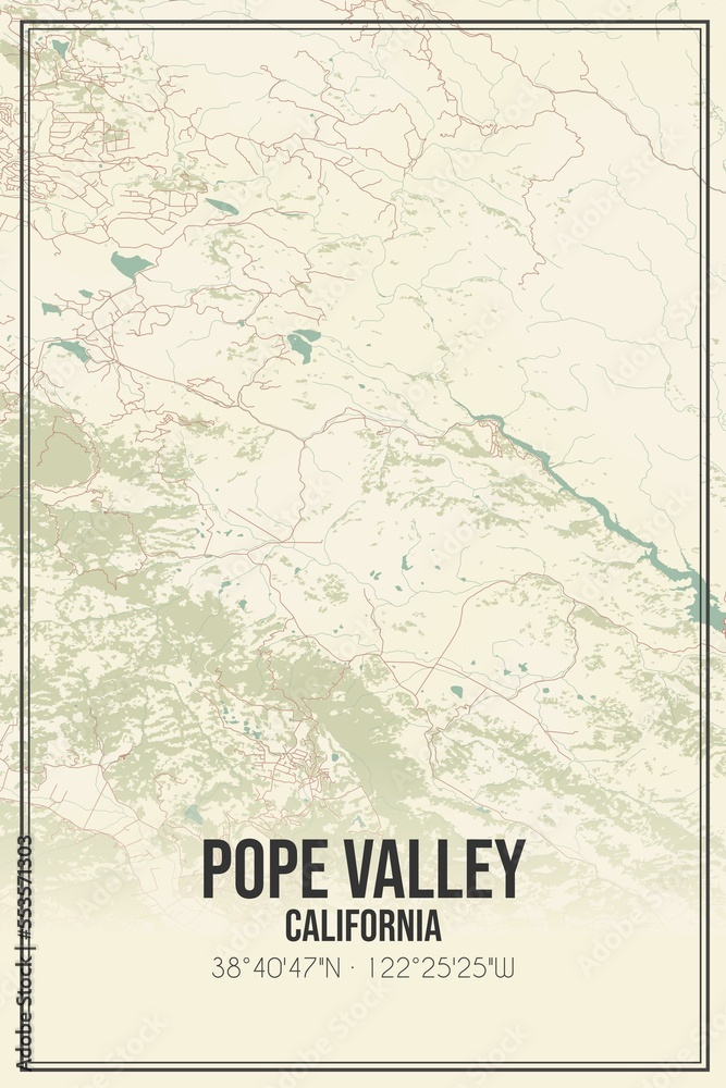 Retro US city map of Pope Valley, California. Vintage street map.