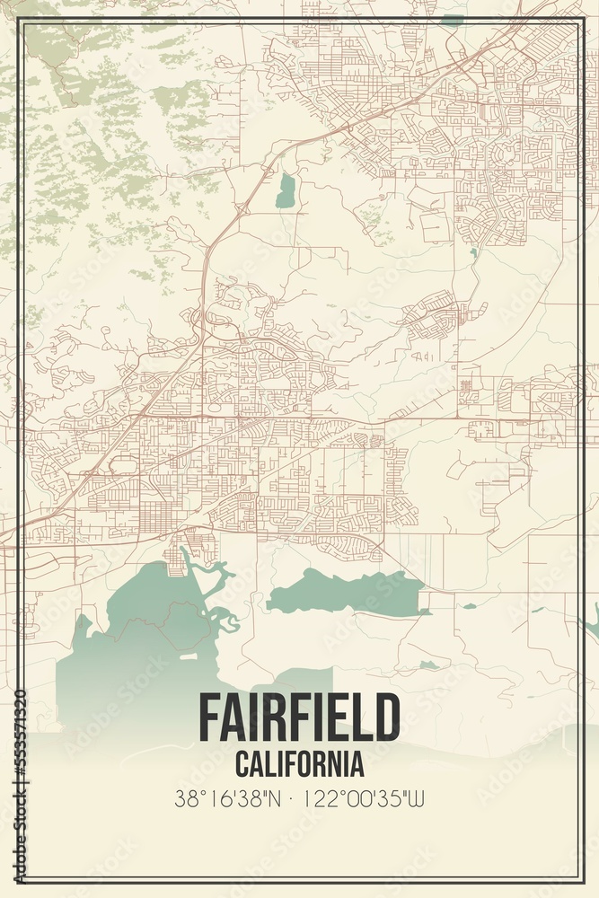 Fototapeta premium Retro US city map of Fairfield, California. Vintage street map.
